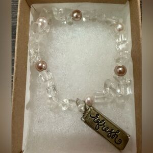 Clear and Pink Beaded Bracelet with Pendant